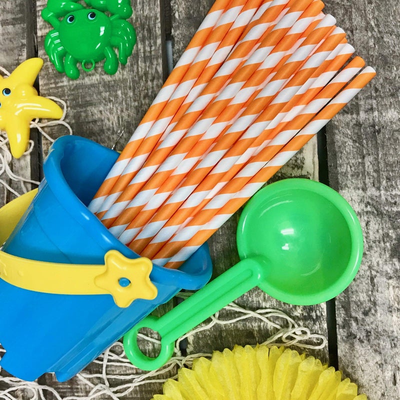 Outside the Box Papers Striped Paper Straws - Party Supply - Orange and White - 7.75 Inches - 50 Pack - Outside the Box Papers Brand - Image 2